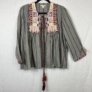 Miami‎ Embroidered Open Front Gypsy Blouse Womens S Tassel Bohemian Hippie Boho